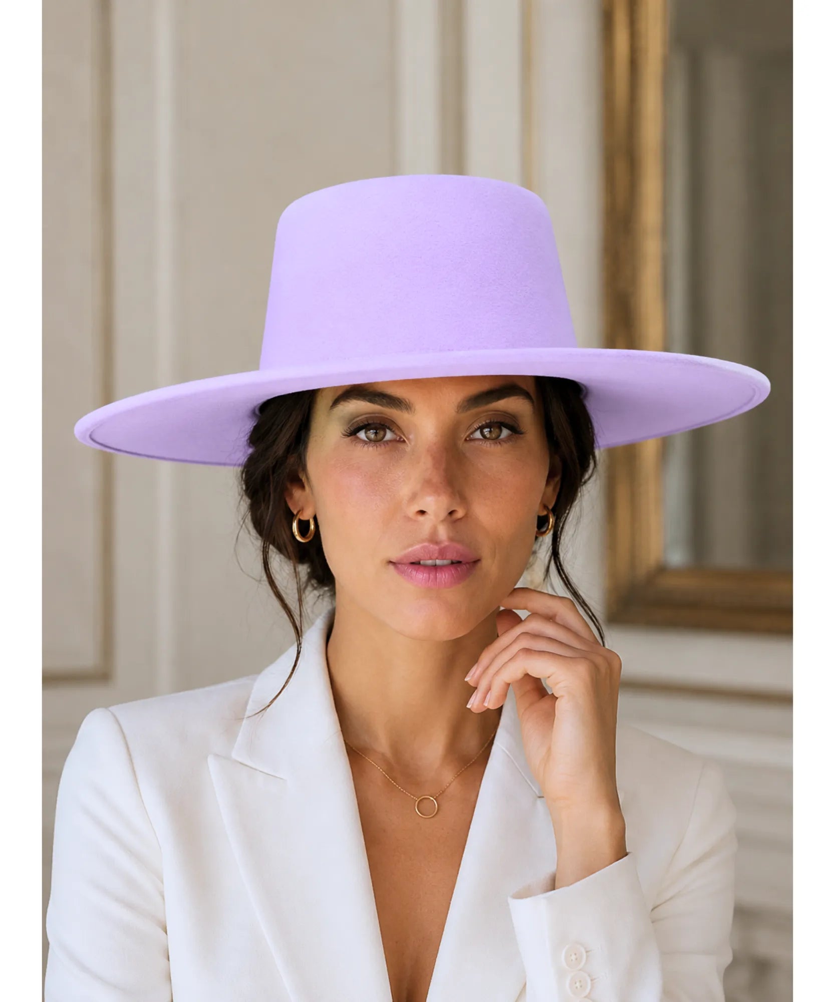 Women's wide-brim structured felt hat in lilac