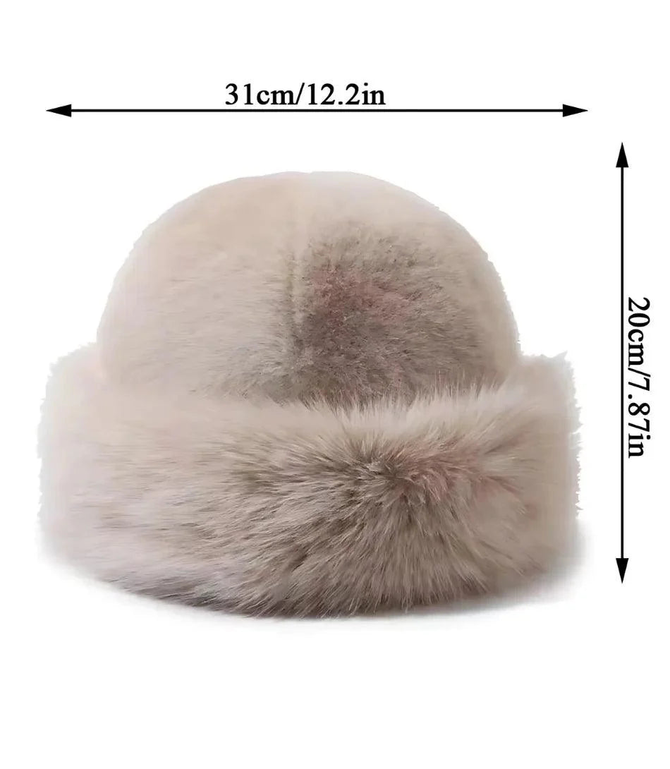 Ivory fur hat with a flannel lining, front view