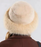 Ivory fur hat with a flannel lining, front view