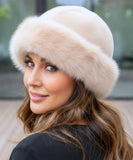 Ivory fur hat with a flannel lining, alternate view