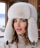 Women's fur trapper hat in ivory