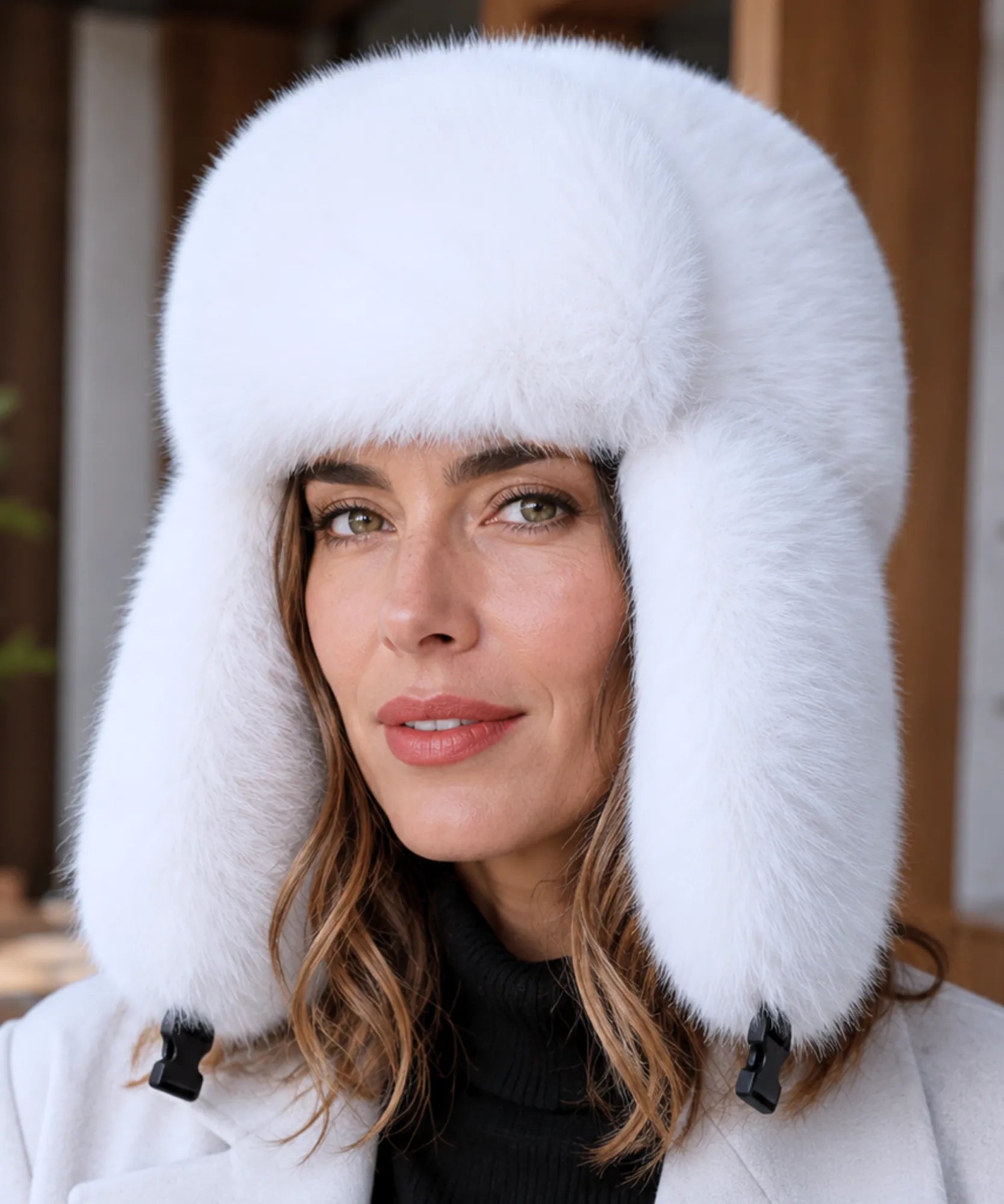 Women's fur trapper hat in white