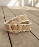 Comprar Cinto Boho Feminino Largo Palha Trançada Natural fivela redonda decorativa cintura alta estilo bohemian barato ANELLIMN