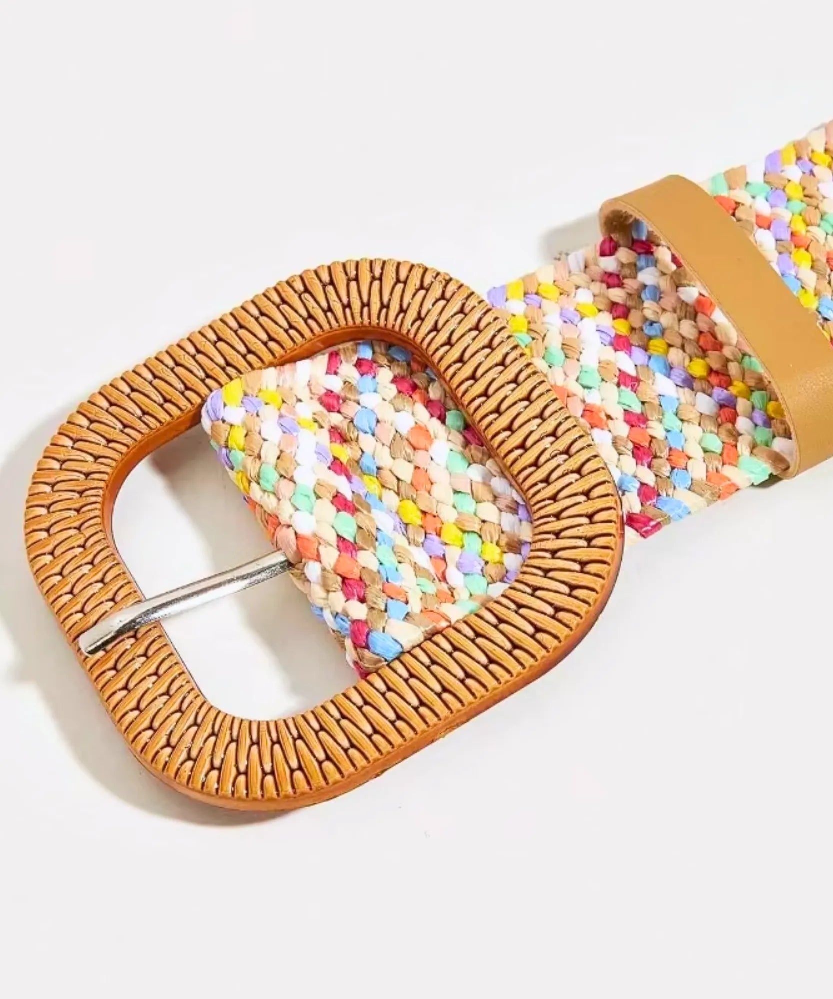 Women's boho belt square buckle close up