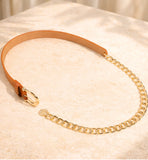Comprar cinto feminino corrente dourada couro sintético fivela ajustável fino elegante para vestido barato ANELLIMN