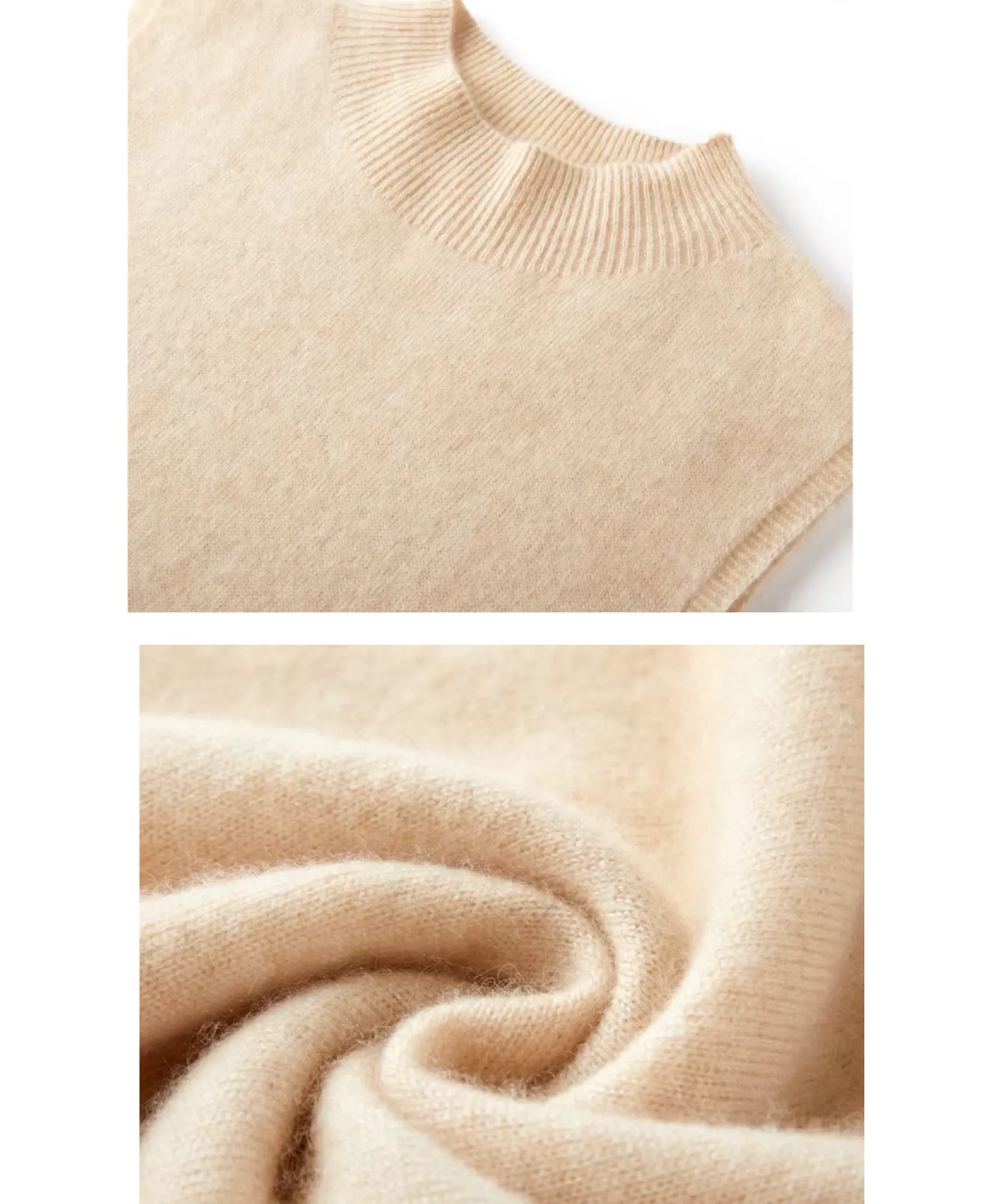 Women's merino wool sweater vest, ribbed neckline detail