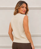 Women's oversized ribbed V-neck sweater vest in Beige