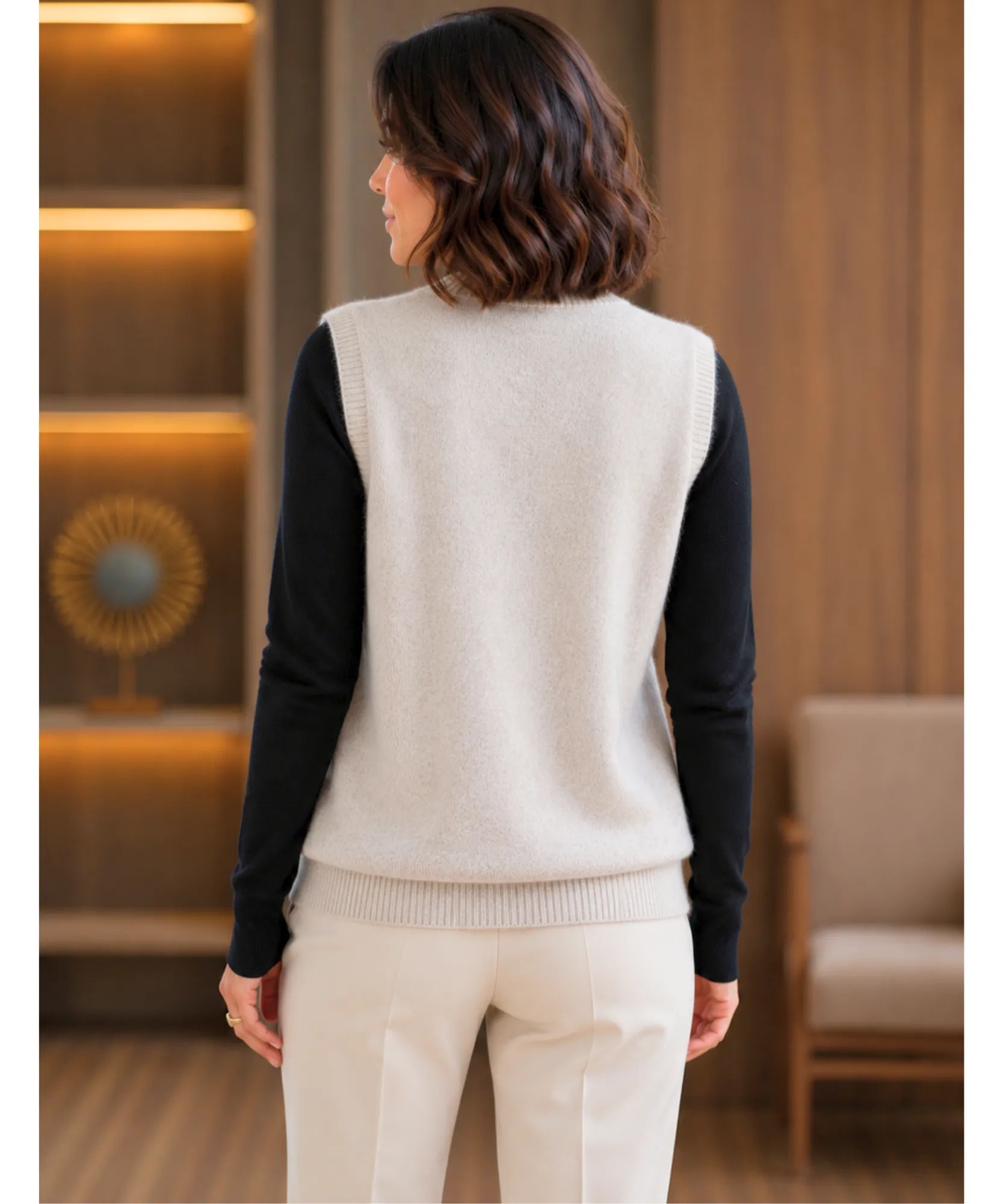 Women's V-neck button-front sweater vest in Taupe
