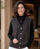 Women's V-neck button-front sweater vest in Camel