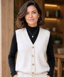 Women's V-neck button-front sweater vest in Ivory