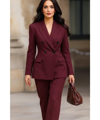 Women's Burgundy Tailored Blazer and Pants Set | Lolie