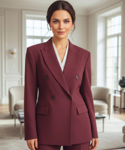 Women's Burgundy Tailored Blazer and Pants Set | Lolie