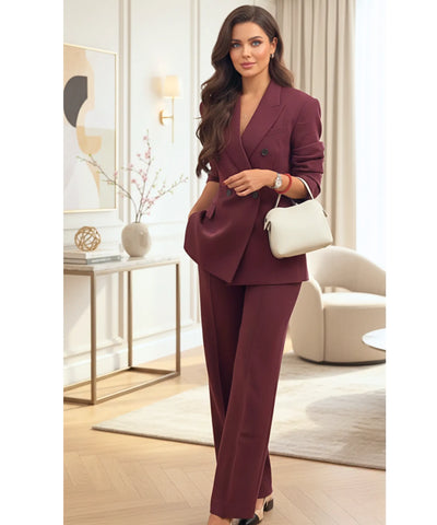 Women's Burgundy Tailored Blazer and Pants Set | Lolie