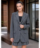 Women's Charcoal Grey Pinstripe Tailored Blazer and Skirt Set | Alexis