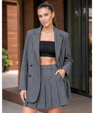 Women's Charcoal Grey Pinstripe Tailored Blazer and Skirt Set | Alexis