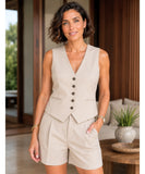 Women’s Linen Tailored Vest and Shorts Set | Fefa