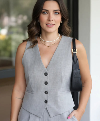 Women’s Linen Tailored Vest and Shorts Set | Fefa