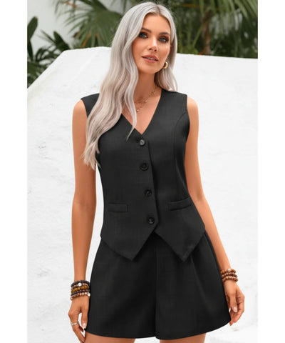 Women’s Linen Tailored Vest and Shorts Set | Fefa