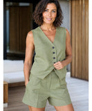 Women’s Linen Tailored Vest and Shorts Set | Fefa