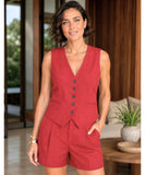 Women’s Linen Tailored Vest and Shorts Set | Fefa