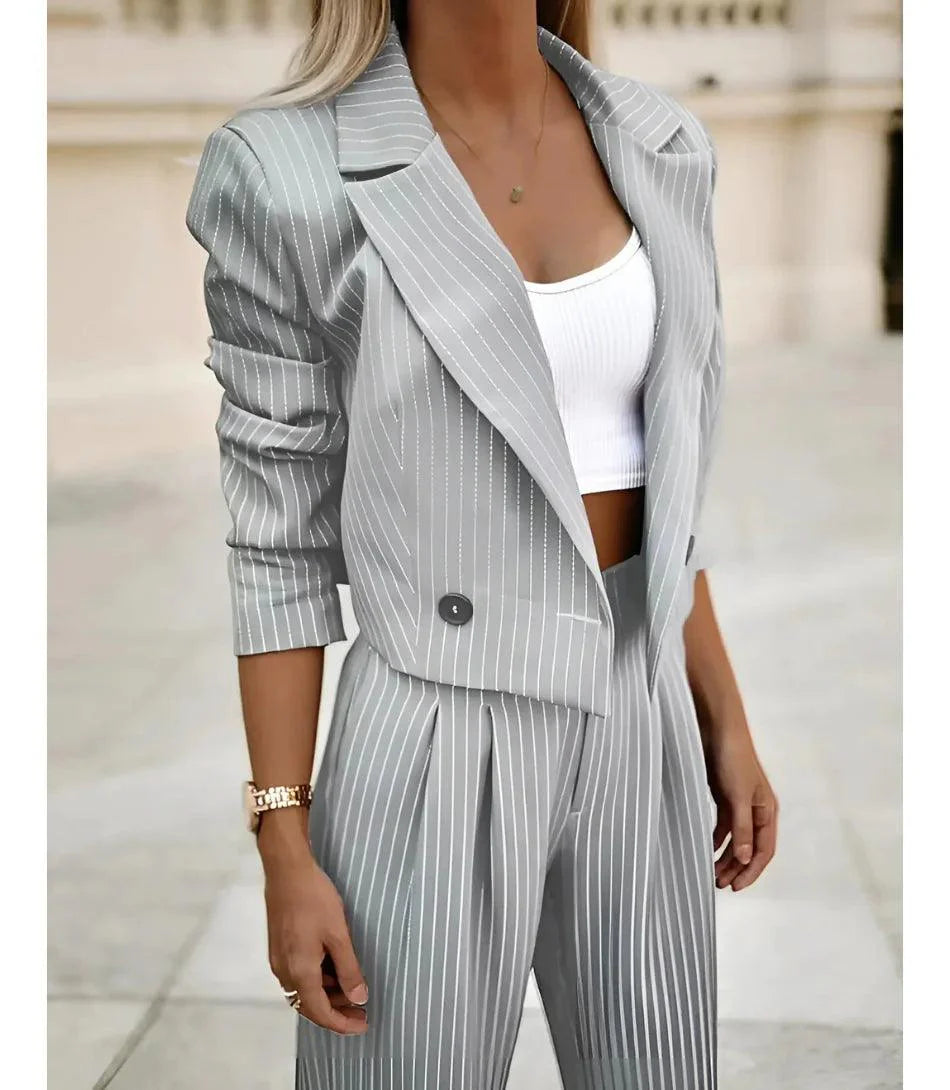 Comprar Conjunto Social Feminino Alfaiataria Risca de Giz Cinza ZARA
