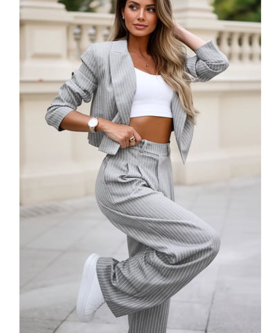 Women’s Pinstripe Tailored Blazer and Pants Set | Grace