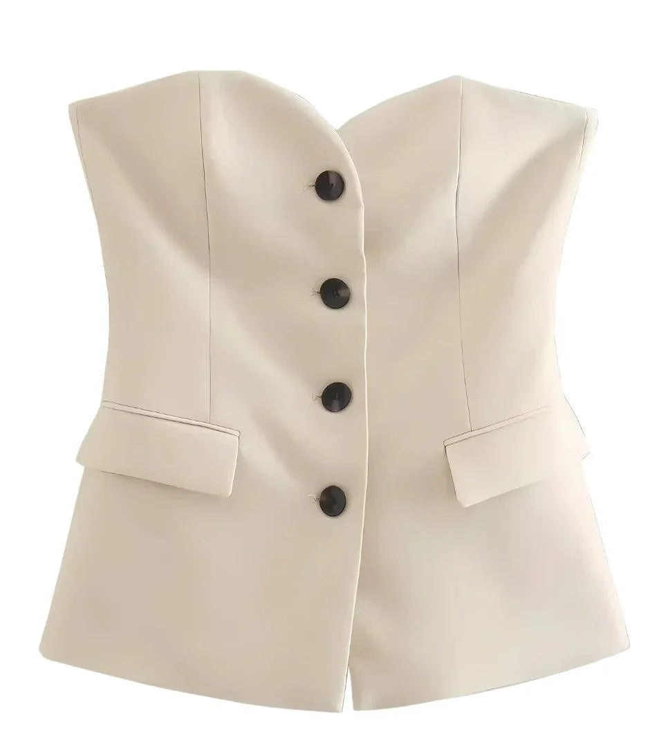 Comprar Conjunto Alfaiataria Tomara que Caia com Calça Reta OfF White para Trabalho, Eventos ou Reuniões Elegantes ZARA
