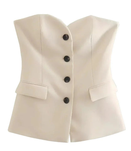 Comprar Conjunto Alfaiataria Tomara que Caia com Calça Reta OfF White para Trabalho, Eventos ou Reuniões Elegantes ZARA
