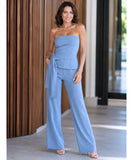 Women's tailored halter top and pants set in light blue