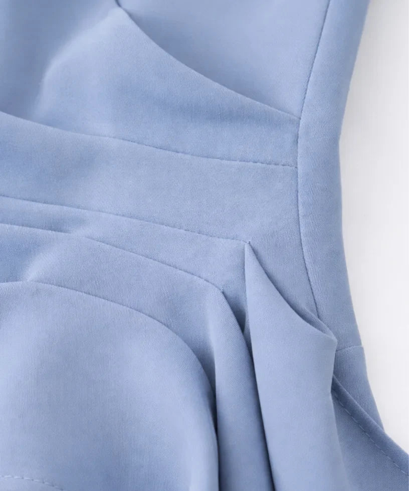 Women's tailored halter top and pants set in light blue, alternate view