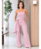 Women's tailored halter top and pants set in pink