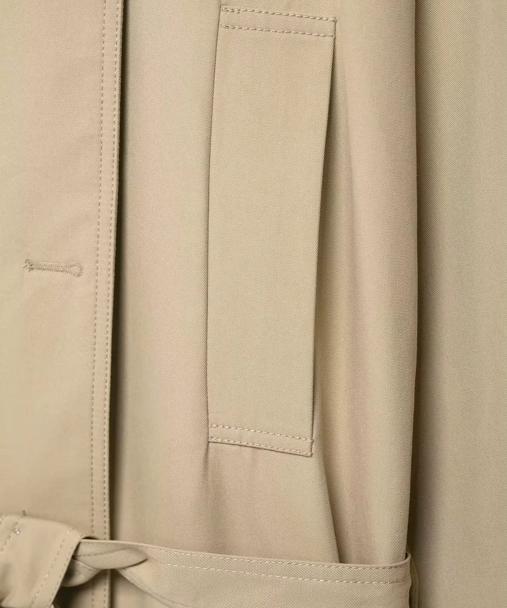Women's beige belted blazer and shorts set, side view