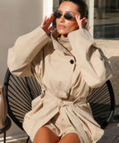 Women's beige belted blazer and shorts set