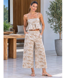Women's embroidered crop top and pants set, full look