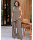 Women’s Tailored Linen Look Set with High Neck Top and Pants | Biah
