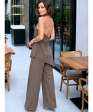 Women’s Tailored Linen Look Set with High Neck Top and Pants | Biah
