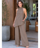 Women’s Tailored Linen Look Set with High Neck Top and Pants | Biah