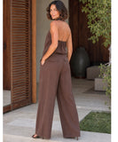 Women's Halter Top and Wide Leg Pants Set Brown | Bia