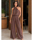 Women's Halter Top and Wide Leg Pants Set Brown | Bia