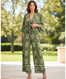 Women’s Printed Two Piece Set with Wide Leg Pants | Liana