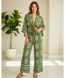 Women’s Printed Two Piece Set with Wide Leg Pants | Liana