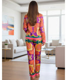 Women's Printed Kimono Top and Wide Leg Pants Set Summer | Amalfi