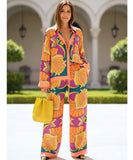 Women's Printed Kimono Top and Wide Leg Pants Set Summer | Amalfi