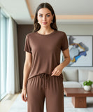 Comprar conjunto feminino modal calça pantalona e blusa manga curta leve confortável para casa e trabalho em promoção ZARA
