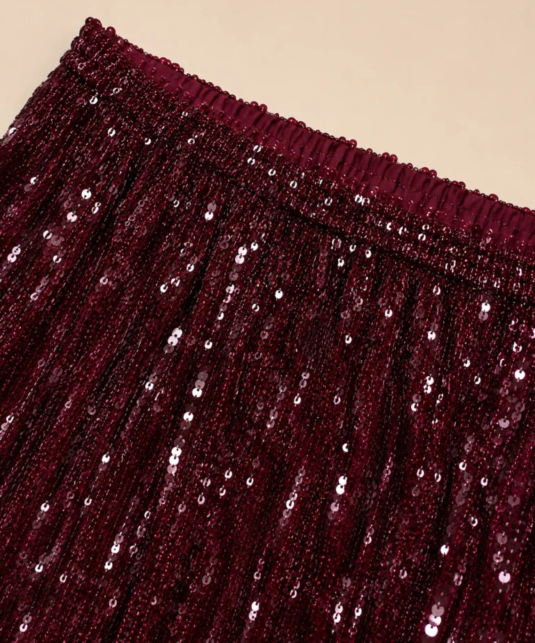 Women's sequin pants, elastic waist detail