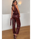 Women's sequin crop top and pants set, front view