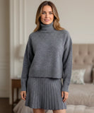 Comprar conjunto feminino tricot gola alta saia plissada confortável malha macia inverno em promoção ZARA