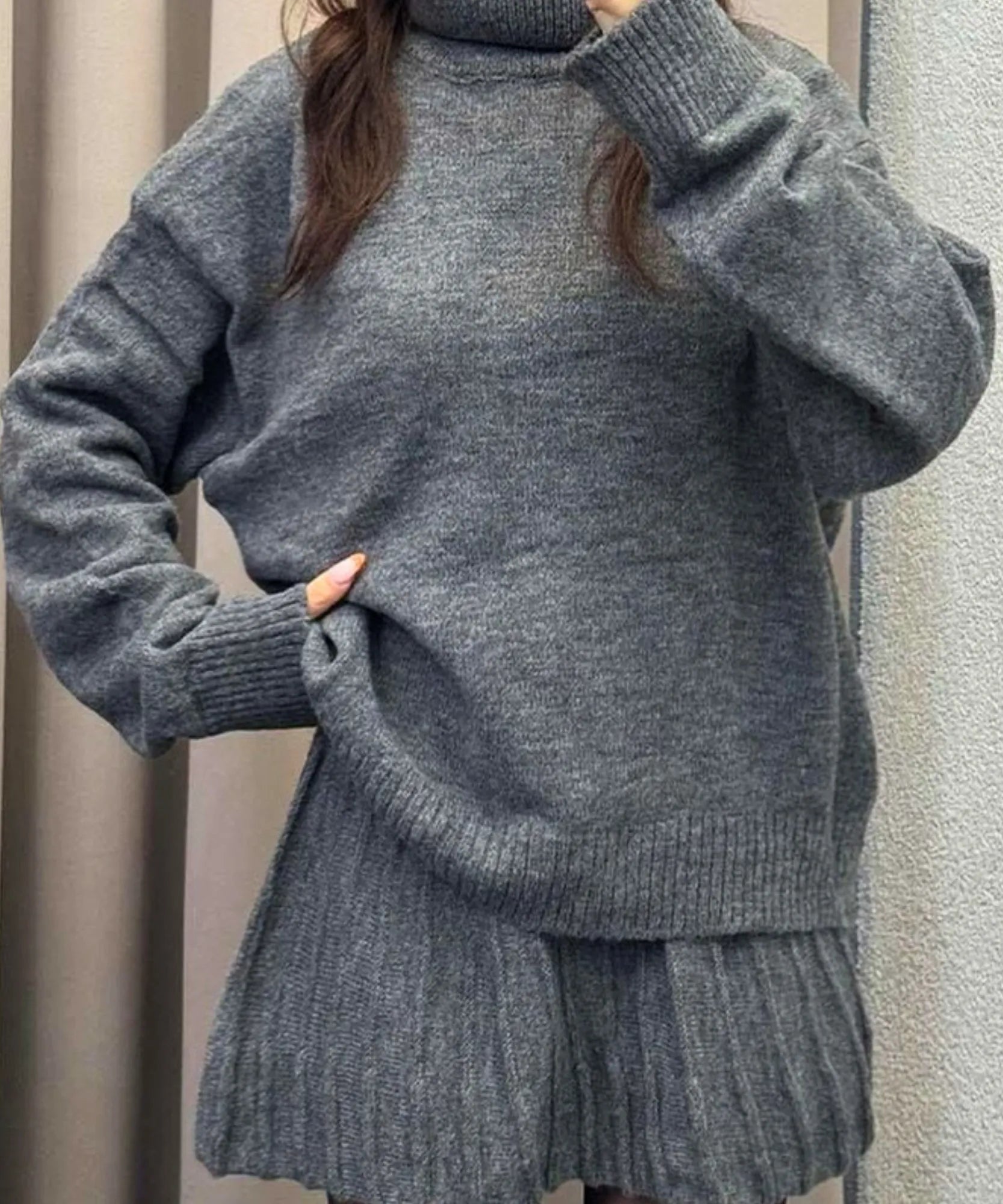 Comprar conjunto feminino tricot gola alta saia plissada confortável malha macia inverno em promoção ZARA