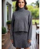 Comprar conjunto feminino tricot gola alta saia plissada confortável malha macia inverno em promoção ZARA