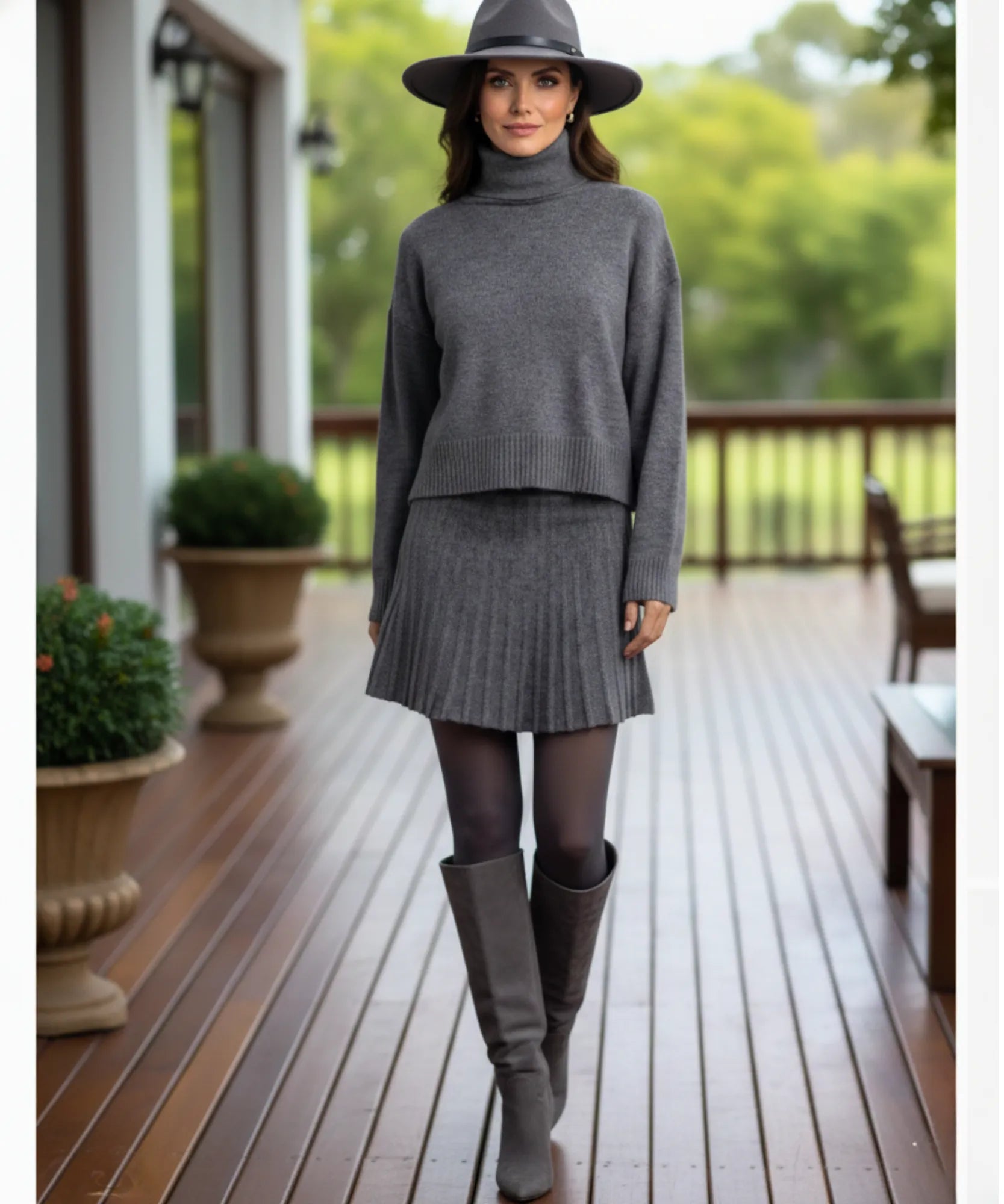 Comprar conjunto feminino tricot gola alta saia plissada confortável malha macia inverno em promoção ZARA